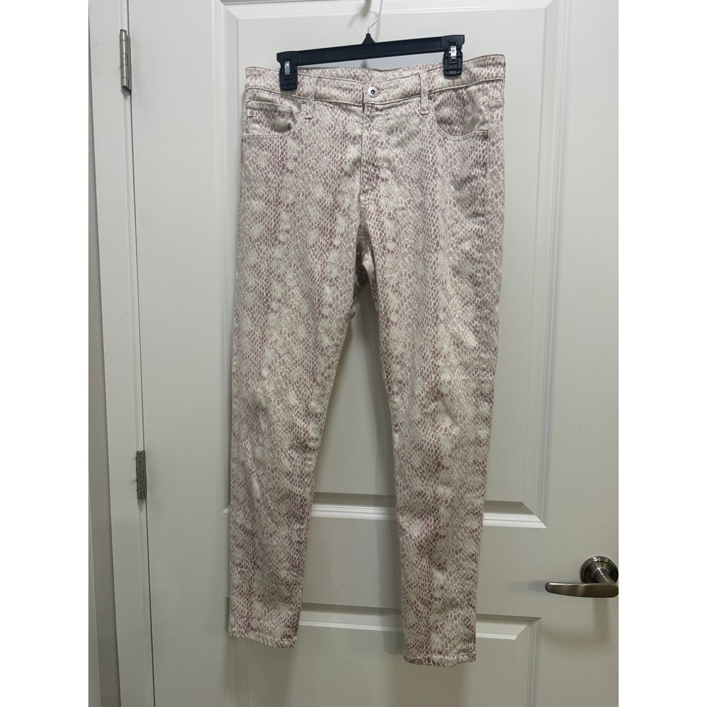 AG Adriano Goldschmied Farrah Skinny Jeans 32R Mauve Snakeskin Print High Rise